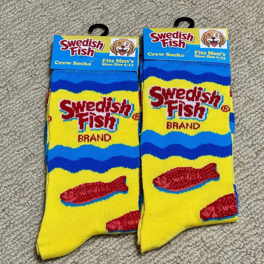 2 Swedish Fish New Novelty Crew Socks Size 6-12/13 - Men's/Women's -